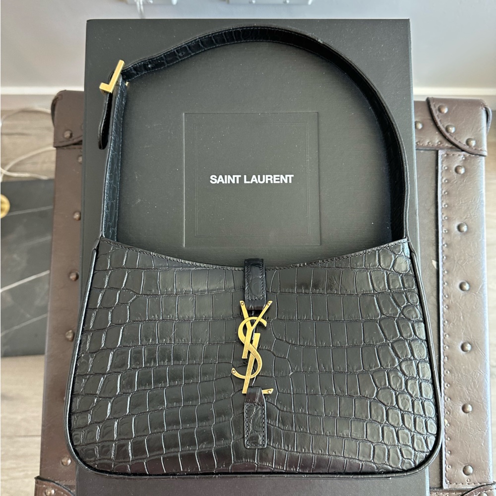YSL Le 5 A7 hobo bag in croc-embossed